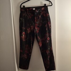 Pearl by Georgina Chapman Women's Black and Red Floral Pants With Lace Overlay